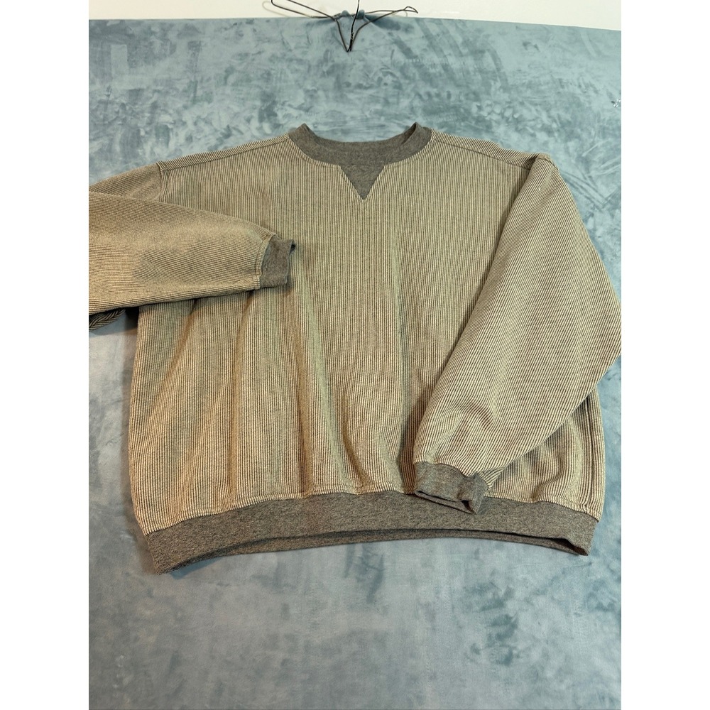 Copa Banana Mens Large Ribbed Pullover Sweatshirt Tan Gray V-Stitch Crewneck
